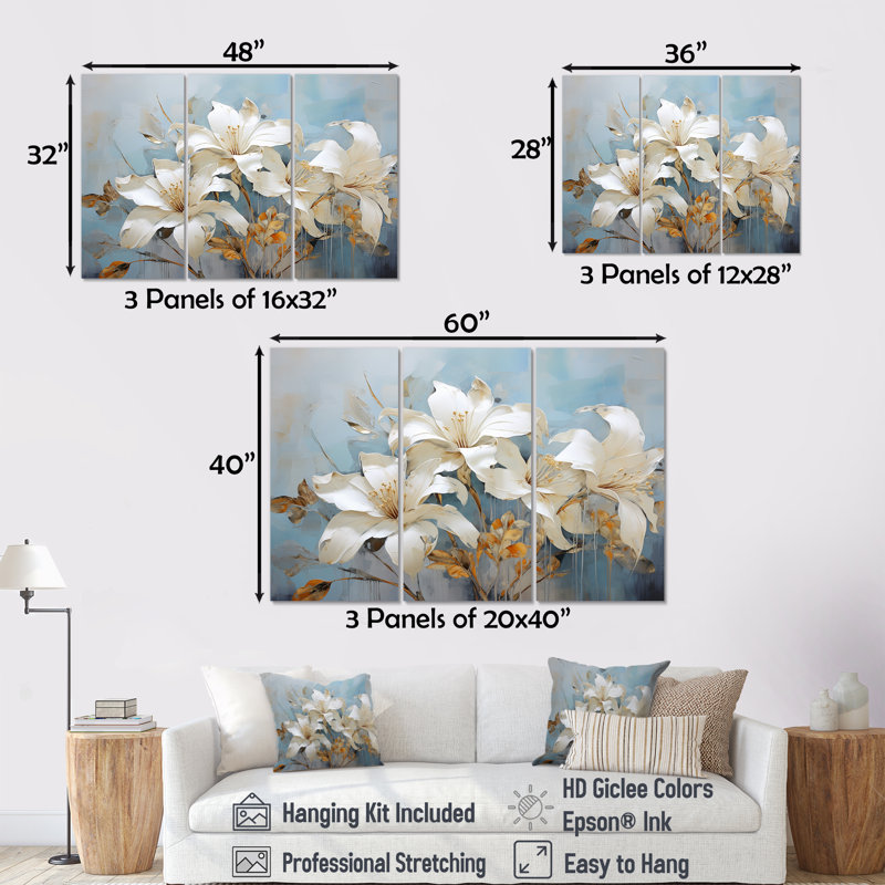 Fleurs de lys en fleurs IV - Ensemble de décoration murale lys, H 40 po x l 60 po x P 1 po