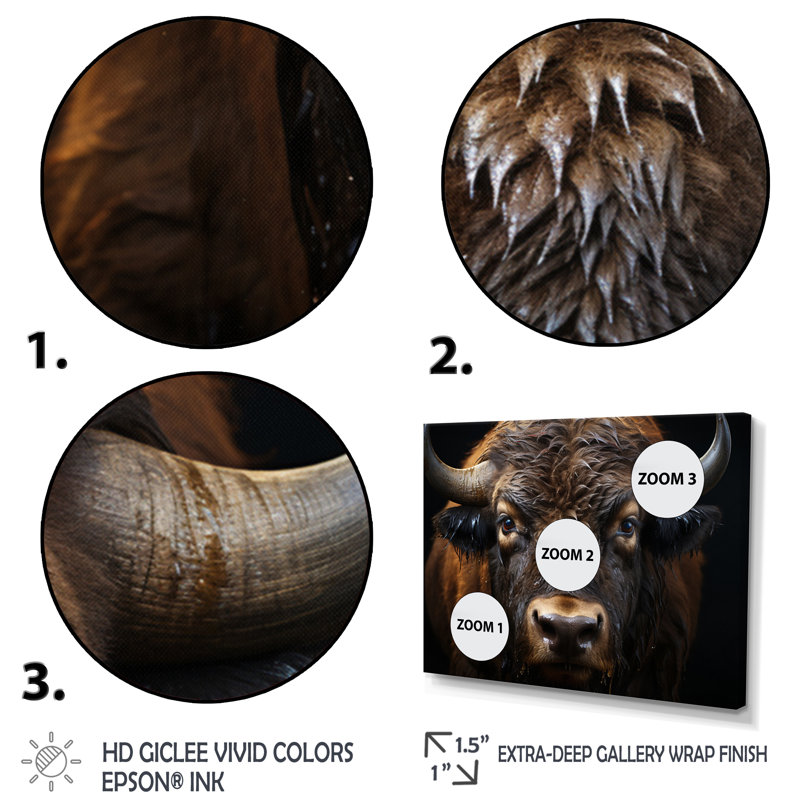Bison Protrait I - reproduction de cadre flottant sur toile, H 34 po x l 44 po x P 1,5 po, Or