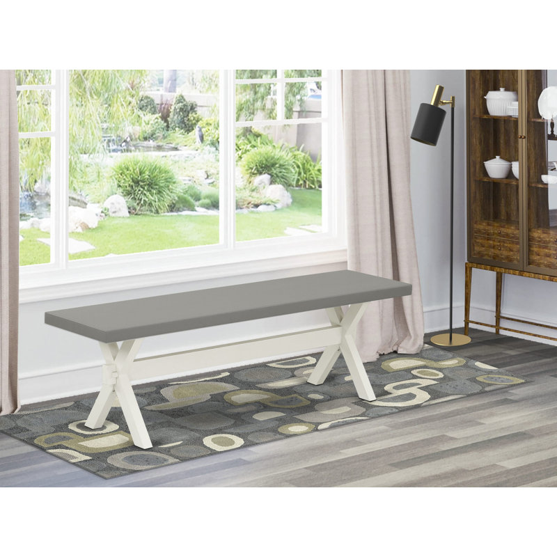 X-Style Modern Dining Room Bench with Wooden Seat, Linen White (Off-White) Finish., 18" H x 15" W x 60" D, Cement/White