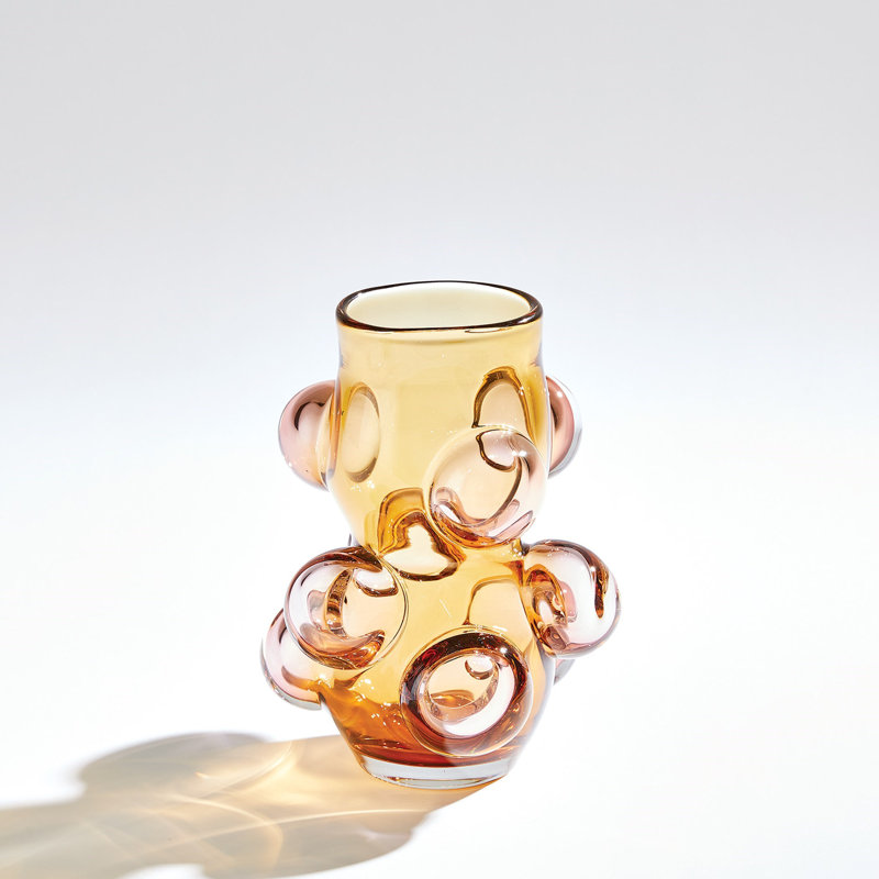 Bubbled Handmade Glass Table Vase, 9.25" H x 7.25" W x 7.25" D