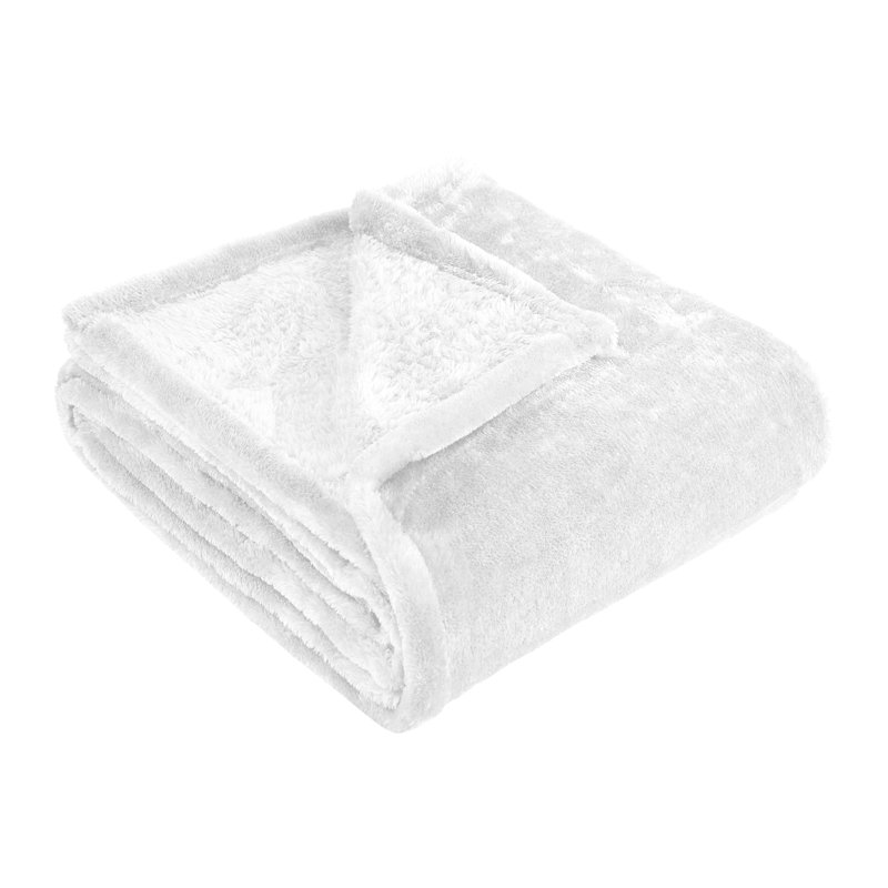 Superior Solid Polyester Reversible All-Season Fleece Throws Blanket, White, Full/Double/Queen