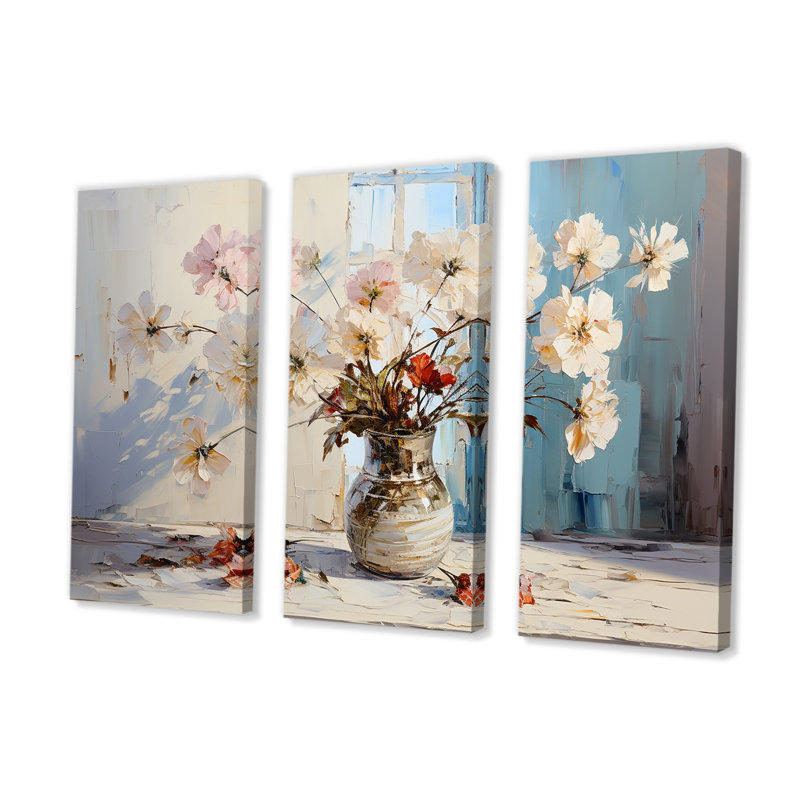 «Pink Geraniums Still Life Bloom III - Flowers», ensemble d'art mural, H 28 po x l 36 po x P 1 po