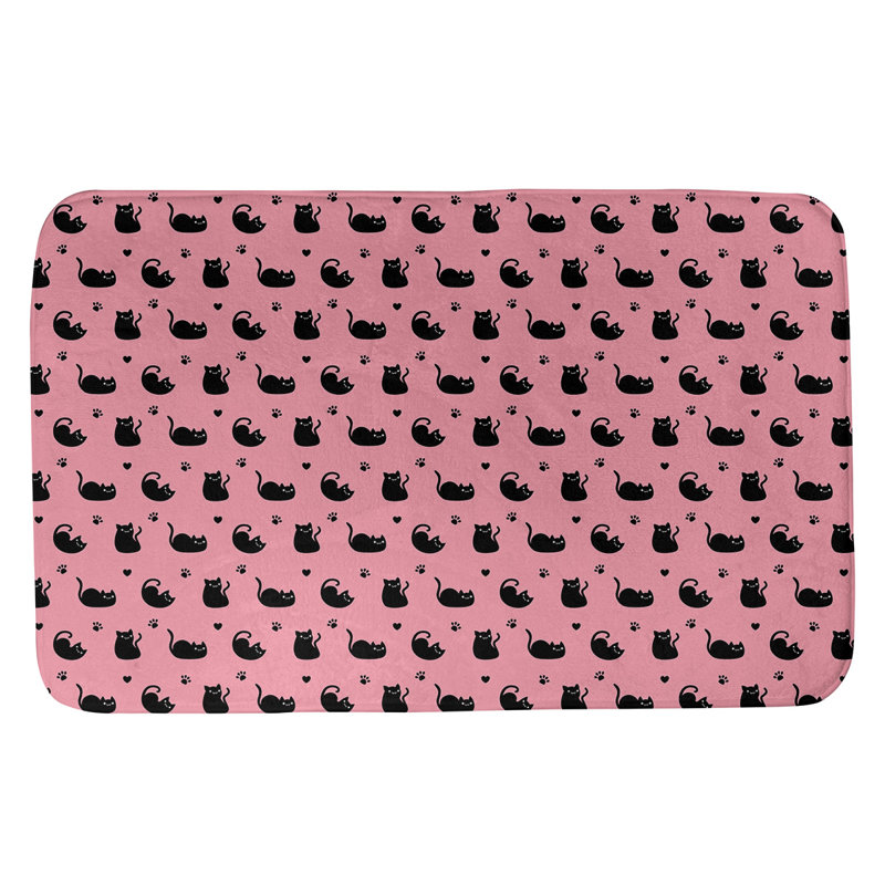 Tapis pour salle de bain chat Leffel, l 17 po x L 24 po, Pêche / noir