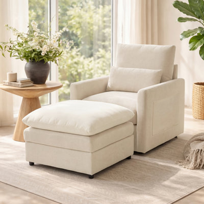 32.5''W Modern Upholstered Accent Chair With Ottoman