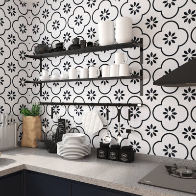 11.8 in. x 11.8 in. PVC Peel and Stick Backsplash, Floor and Wall Tile for Kitchen and Bathroom, Black & White (10-Pack)