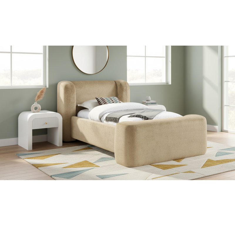 Modena Jadeth Chenille Fabric Bed, Twin, Cream Chenille Fabric