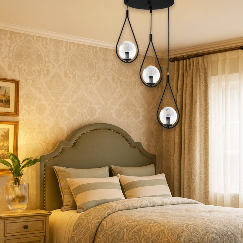 Luminaire suspendu en forme de globe en métal à hauteur réglable 3 lumières