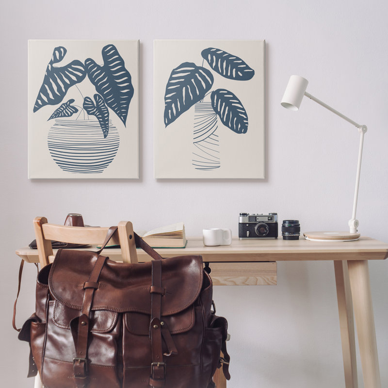 «Neat Pots Plant Leaves Minimal Striped Vases» par Daniela Santiago - ensemble de 2 impressions sur toile tendue