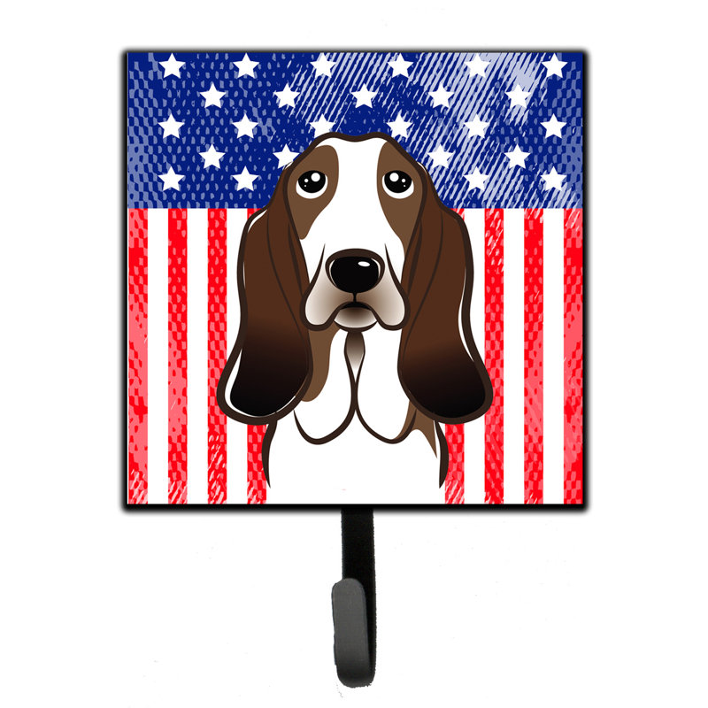 Porte-clés mural Monreal American Flag and Retriever, Bleu / rouge / brun, Basset hound