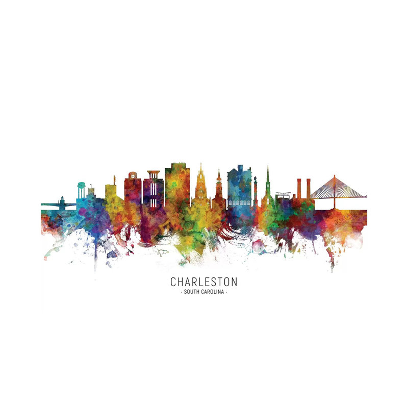 «Charleston South Carolina Skyline» par Michael Tompsett - peinture sur toile tendue, H 8 po x l 12 po x P 0,75 po