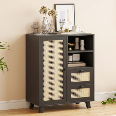 Rattan Buffet Cabinet With Adjustable Shelf, Sideboard With Drawers For Living Room, Kitchen, Entryway