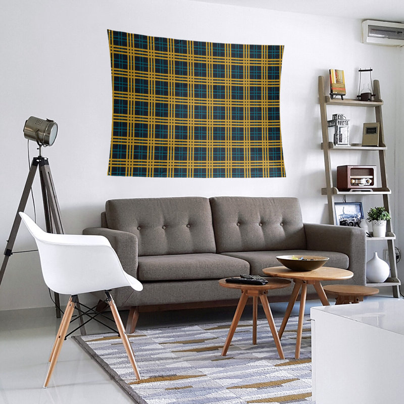Tapisserie en microfibre Jacksonville, H 27,5 po x l 37,5 po, Noir / bleu sarcelle / or