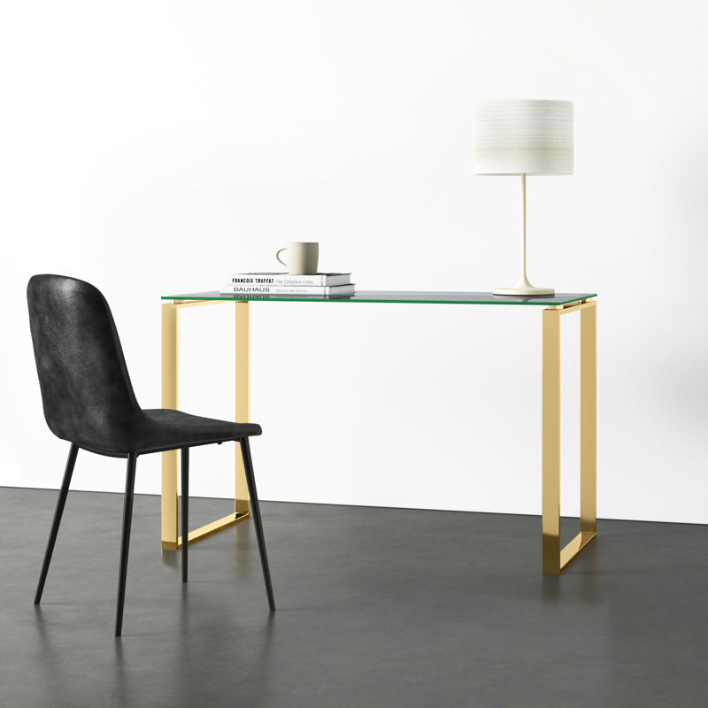 Orion Glass Top Metal Base Writing Desk, Gold