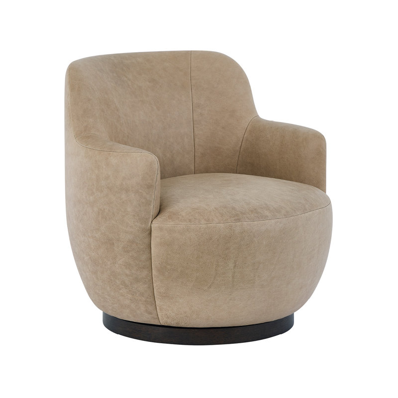 Curated Swivel Armchair, Top Grain Leather, Tan