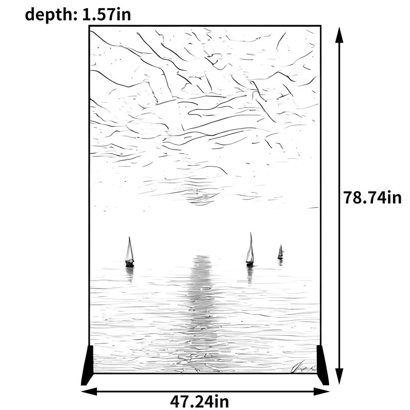 Paravent Sunrise Seascape, H 78,74 po x l 47,24 po x P 1,57 po, Bleu / noir / jaune / rose / orange / mauve