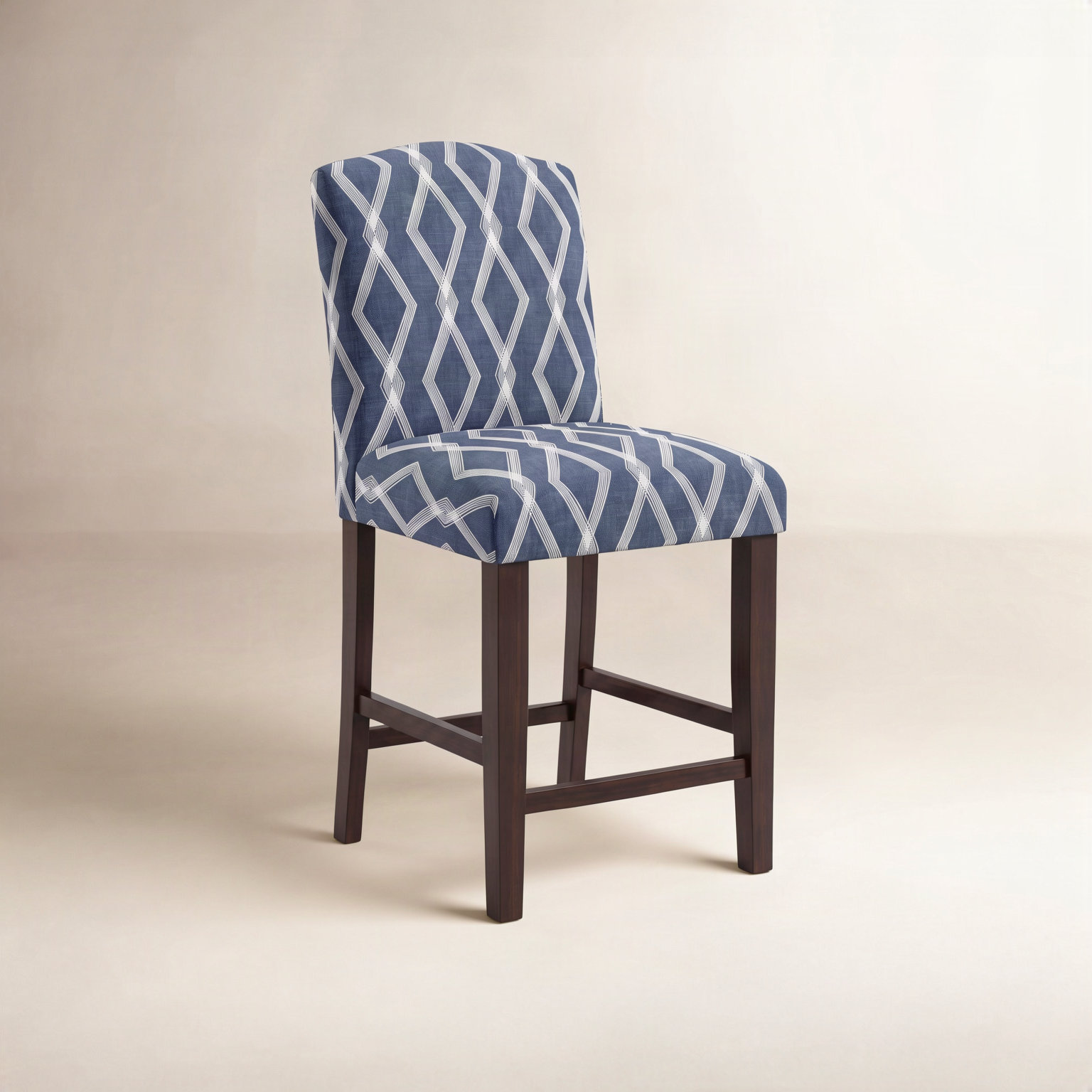 April Bar and Counter Stool, Counter Stool (26” Seat Height), Black Wood, Vine Stripe Dusty Blue