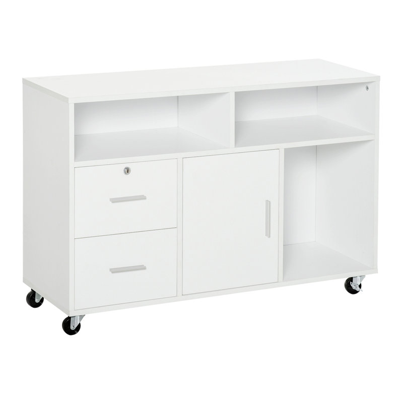 Printer Stand, Home Office Mobile Cabinet With Caster Wheels, 2 Locking Breaks and Drawer