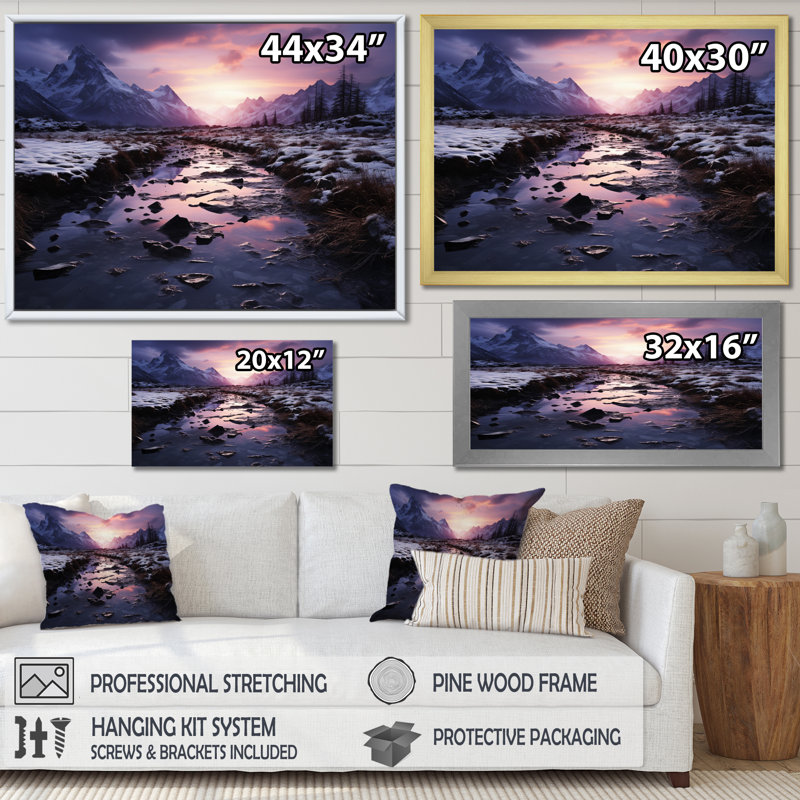 Alaska, crépuscule arctique sur toile, H 30 po x l 40 po x P 1,5 po, Cadre flottant doré