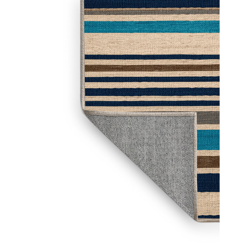 Washable Ocean Blue Sand Striped Area Rug, Rectangle 5' x 8'