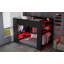 Lit double superposé en bois pleine grandeur avec bureau à hauteur réglable, garde-robe, grand espace de rangement et lumière RVB, rouge-1817913209