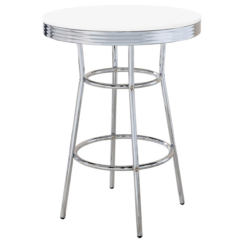 Table de salle à manger contemporaine blanche lustrée et ronde de 42,33 po de haut x 30 po de large, centre de salle à manger robuste et attrayant