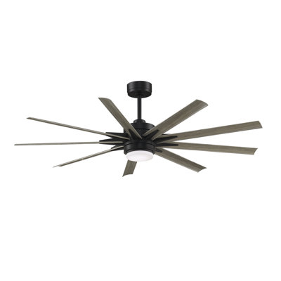 Odyn 64 inch Indoor/Outdoor Smart Ceiling Fan with LED CCT Select Light Kit - Black with Weathered Wood Blades