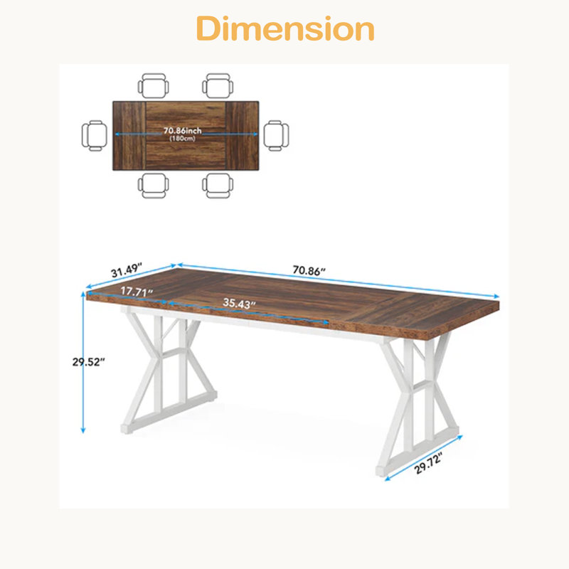 X-Shaped Design Kitchen Table,Dining Table,Computer Desk, White, Brown