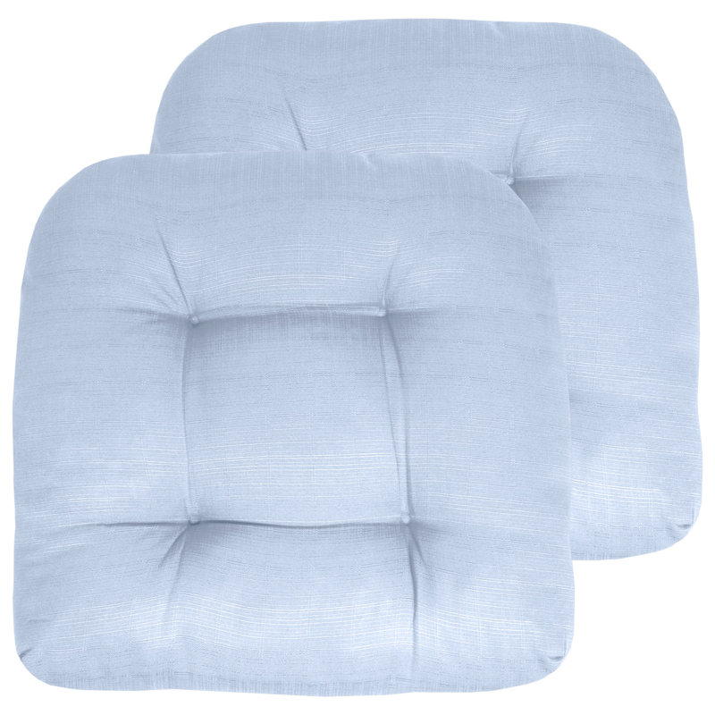 Marina Decoration Premium Thick Comfy Patio Seat Pads Fiber Fill Tufted Tie-Less Pillows 19 x 19 x 5 Inch Textured Solid Cover Indoor Outdoor Chair Cushions, 2 Count Pack Light Blue Color
