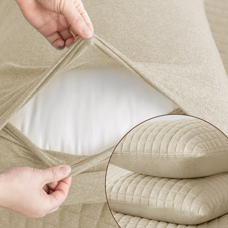 Ensemble de courtepointe 3 pièces Wayfair Basics, Taupe chiné, Courtepointe pour grand lit + 2 taies décoratives