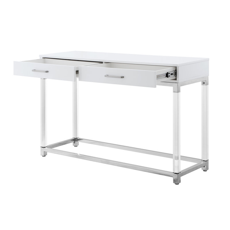 Ungar Maximo Console Table For Entryway Living Room, White/Chrome