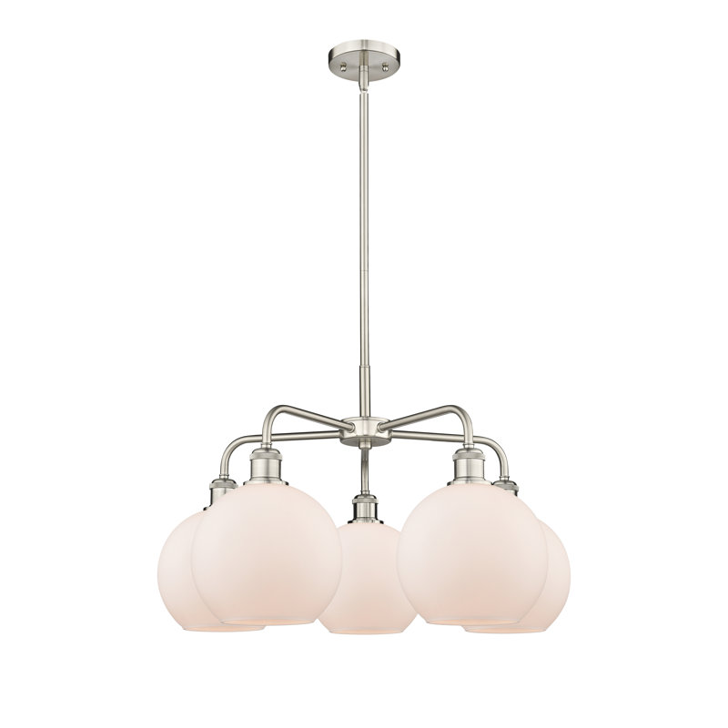 Lustre sphérique à 5 lumières Ellington, H 16 po x l 26 po x P 26 po, Blanc mat, Nickel satiné