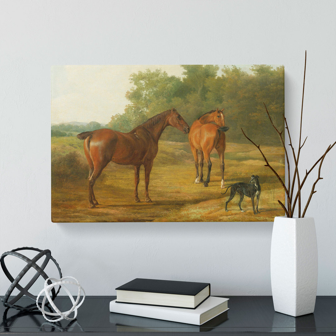 Horses And Hound by Jacques-Laurent Agasse - Wrapped Canvas