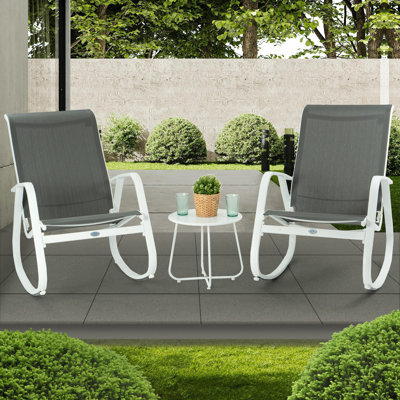Kozyard 3-Piece Outdoor Rocking Chair Set, Patio Bistro Set 2 Sling Rockers with Side Table, Powder-Coated Aluminum Frame, Breathable Textilene Fabric