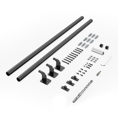 Pipe Stair Handrail 6ft Aluminum 1 Piece Black Wall Mount