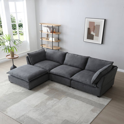 Canapé modulaire moderne, ensemble de canapé d'angle en tissu de lin en forme de L avec repose-pieds convertible pour salon, appartement, bureau, 3 couleurs