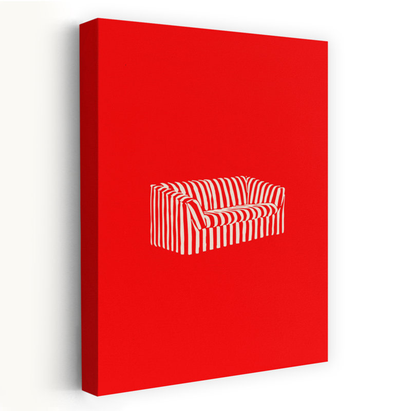 Greywork. Canapé rayé en studio rouge Bg audacieux, art mural contemporain, H 60 po x l 40 po