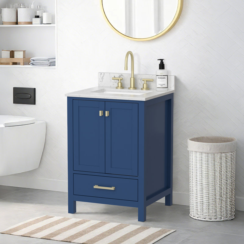 Cholena 24 Inch Bathroom Vanity With Single Sink, Brushed Gold, Blue