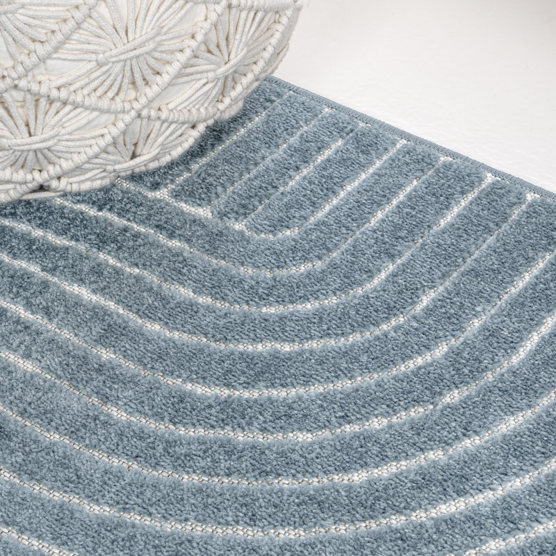 Anagrace High-Low Minimalist Curve Geometric Dark Blue/Cream Indoor/Outdoor Rug, Rectangle 5'3" x 7'7"