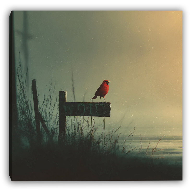 «Cardinal on Lakeside», art mural sur toile tendue, H 20 po x l 20 po