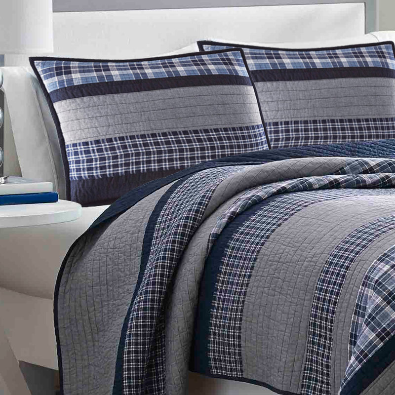 Blue and Gray Cotton Quilted Standard Sham