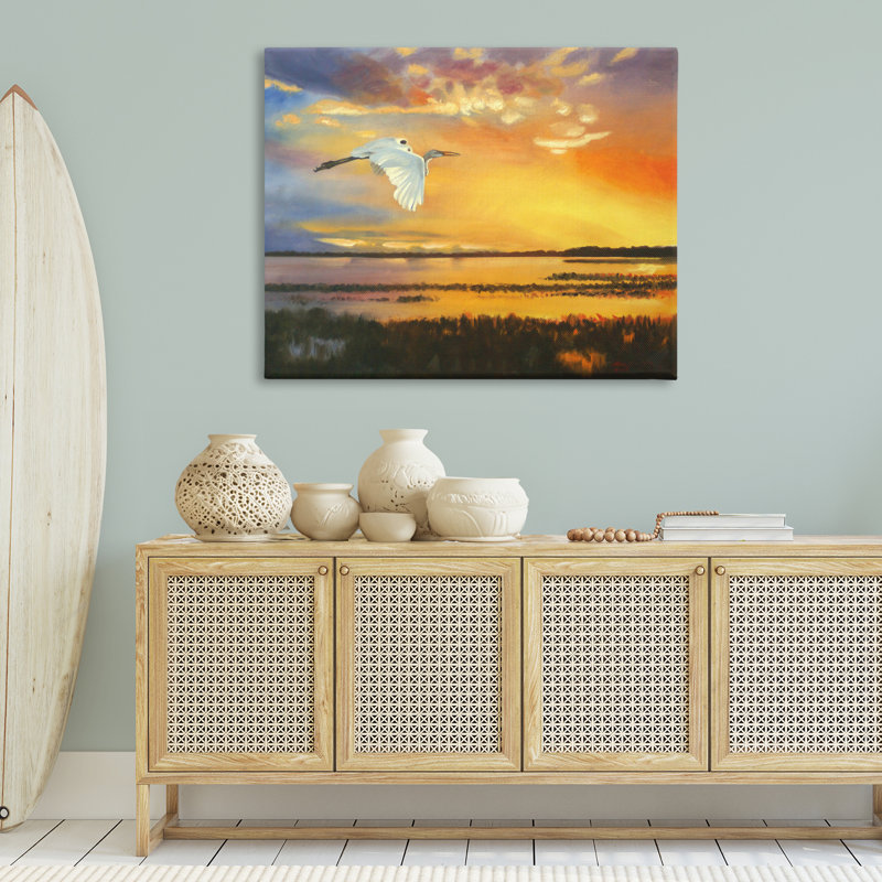 «Bird over Sunlit Pond», art mural par D. Rust, H 24 po x l 30 po