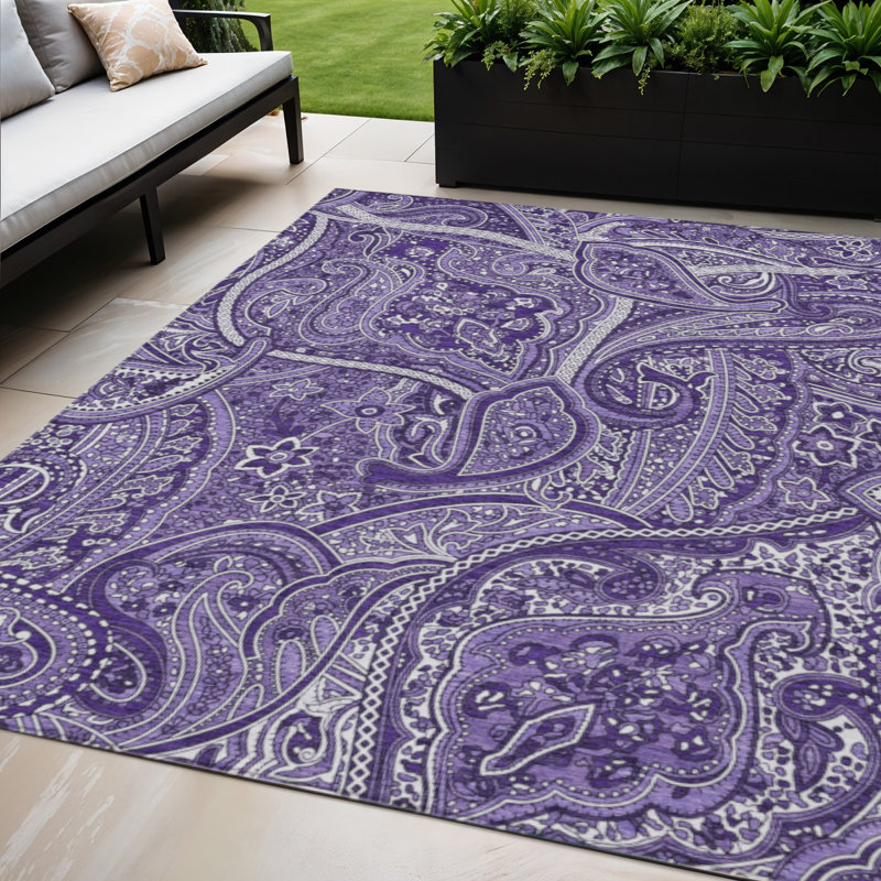 Tapis extérieur lavable mauve lavande et cachemire argenté 5 pi x 8 pi