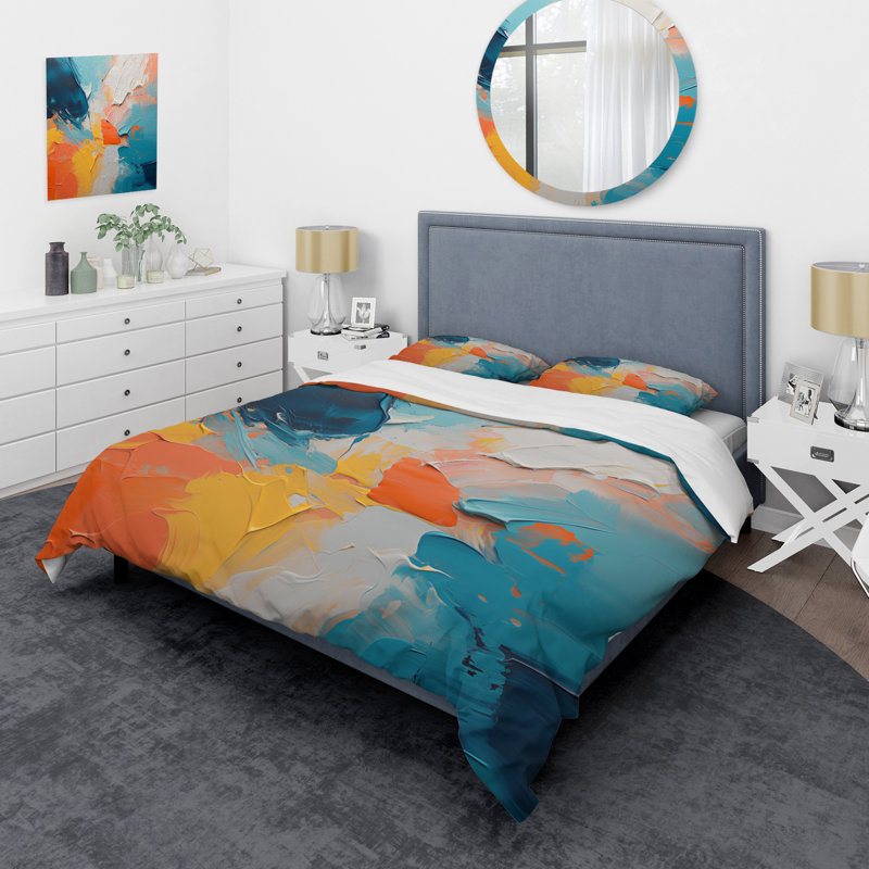 «Blue and Orange Paint Abstract Expression 3», ensemble de housse de couette à peinture abstraite