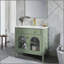 Meuble-lavabo de 35,6 pouces de style Mid-Century avec verre à motif et capteur de mouvement, autoportant avec rangement, design maison de campagne haut de gamme, vert