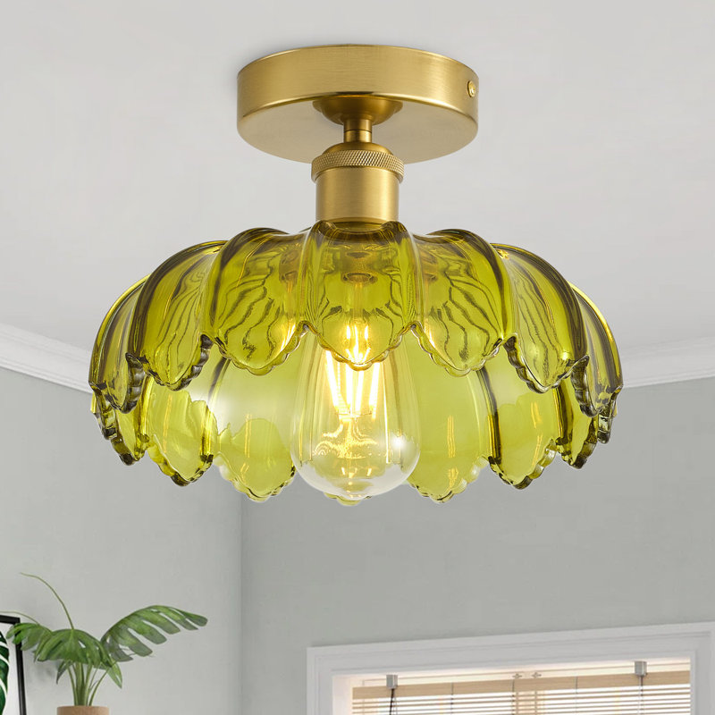 Plafonnier encastré 1 lumière en laiton, à intensité variable, base E26, abat-jour en verre, certifié ETL