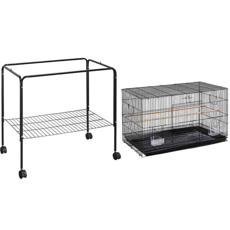 Tennille 47'' Iron Flat Top Floor Bird Cage with Wheels, Black