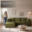 Canapé 3 places en lin vert avec pouf, ensemble de canapé moderne rembourré