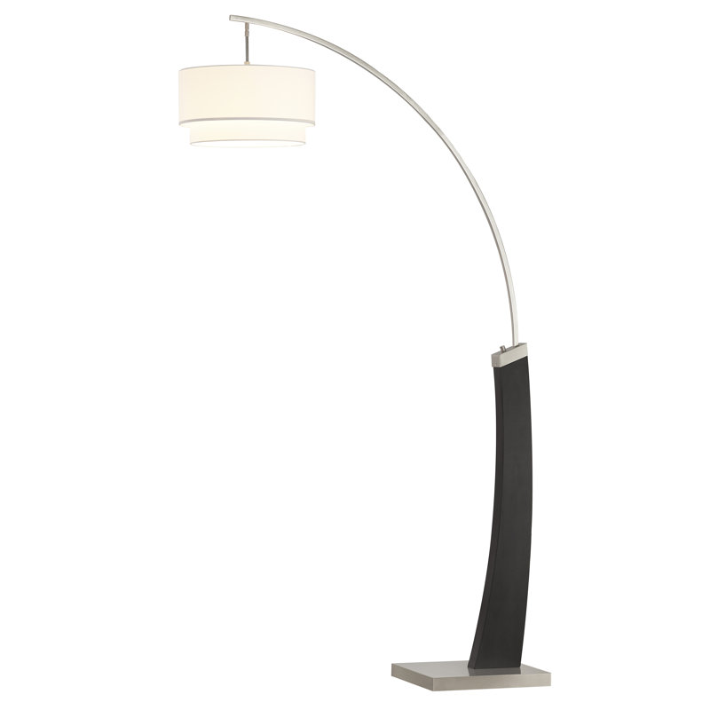 81'' Black/Brushed Steel Arched Floor Lamp, White