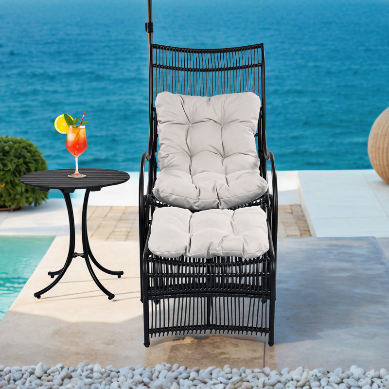 3-Pieces Outdoor Furniture Set,Patio Rattan Lounge Chair With Ottoman And Coffee Table, Black