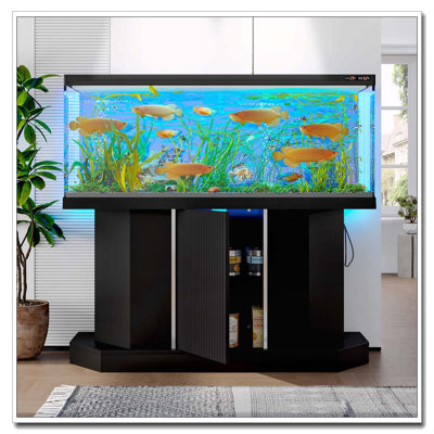 Support pour aquarium moderne de 55 à 75 gallons avec prise de courant (4 ports AC 2 ports USB), support d'aquarium robuste avec rangement pour aquarium, réservoir de tortues, terrarium pour reptiles, capacité de 880 lb, noir